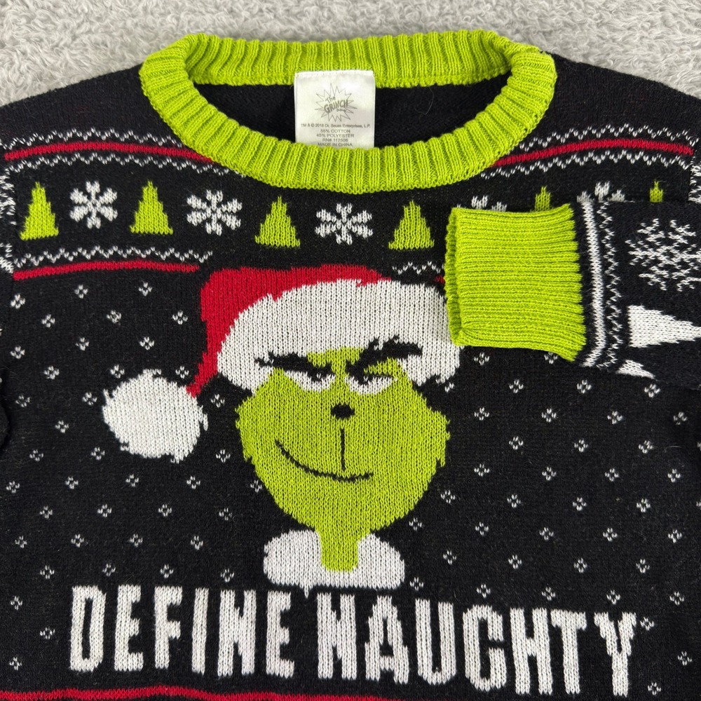 The Grinch Define Naughty Christmas‎ Sweater Kids Size 5T Black Green Dr Seuss